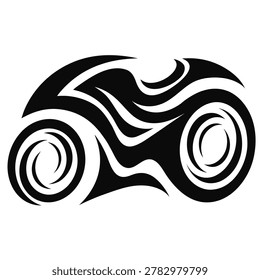 Minimalist black and white abstract logo design featuring stylized swirls and circular patterns resembling a vehicle wheel with dynamic motion lines