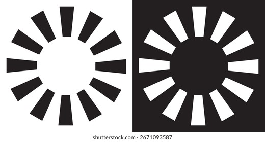 Minimalistisches abstraktes Schwarzweiß-Muster. Abstrakter schwarz-weißer Hintergrund mit minimalen Linien, die eine kreisförmige Burst-Form bilden, perfekt für modernes Design, 
