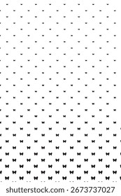 A minimalist black and white abstract pattern of small, repeating butterfly shapes creating a subtle gradient effect.