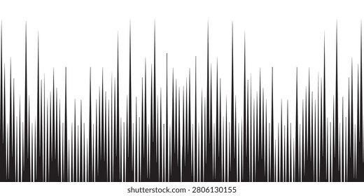 A minimalist black and white background featuring vertical sharp spikes or grass-like lines of varying heights.