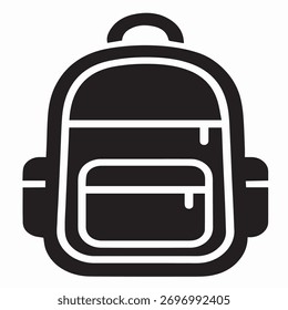 Minimalist Black and White Backpack Icon – Modern School Bag Silhouette with Pockets