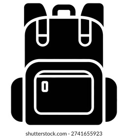 Minimalist black and white backpack vector icon, perfect for travel, education, or app design with clean lines and transparent background.