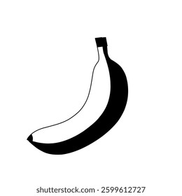Minimalist black and white banana illustration, perfect for food-related designs, nutrition themes, and tropical fruit concepts