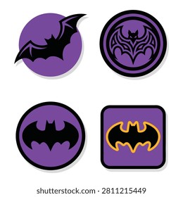 Minimalist black and white bat silhouette vector icons, perfect for branding, marketing, design projects, and creative commercial use.