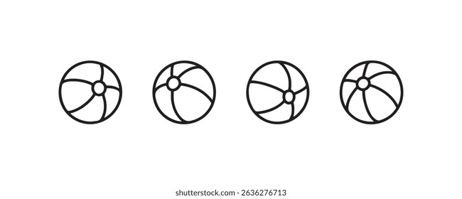 Minimalist black and white beach ball icon set.