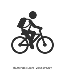 Minimalist black and white bicycle icon with a stick figure rider.