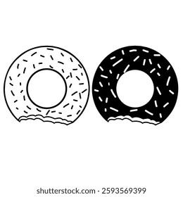 "Minimalist black and white bitten donut logo vector. Clean, modern, and versatile design, perfect for bakery branding, café logos, or dessert-related businesses.