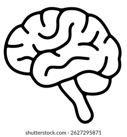 Minimalista Ilustración vectorial de cerebro en blanco y negro. Vista lateral