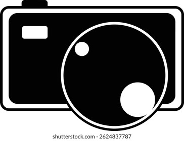 Minimalist Black and White Camera Icon with Rounded Lens Design