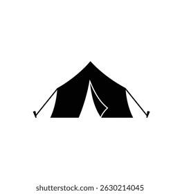 Minimalist black and white camping tent illustration for outdoor adventure and travel concepts