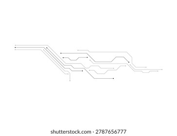 Minimalist black and white circuit board wiring diagram with connectors and traces