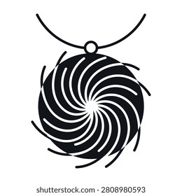 A minimalist black and white circular pendant necklace icon featuring a swirling hypnotic spiral pattern. Perfect for jewelry branding, occult or spiritual themes.