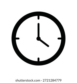 Ícone de relógio preto e branco minimalista para gerenciamento de tempo, agendamento, prazos e acompanhamento do progresso temporal, perfeito para o design moderno da interface da Web e do aplicativo