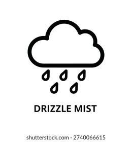 Minimalist black and white cloud icon with falling drizzle mist, perfect for weather apps, forecasts, and atmospheric design projects.