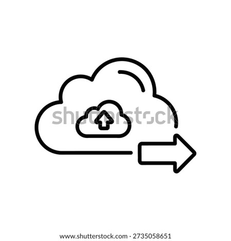 Minimalist black and white cloud icon with upward arrow and right arrow, symbolizing email upload, data transfer, and digital communication for tech and business use.