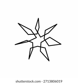 Un dibujo minimalista de líneas continuas en blanco y negro que forma una estrella geométrica abstracta de siete puntas.