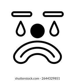 Minimalist Black and White Crying Face Icon Representing Sadness and Emotions