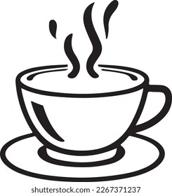 Minimalist Black and White Cup of Tea or Coffee with Steam Vector Illustration. This vector art depicts a black and white cup of tea or coffee with steam rising from it.