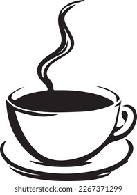 Minimalist Black and White Cup of Tea or Coffee with Steam Vector Illustration. This vector art depicts a black and white cup of tea or coffee with steam rising from it.