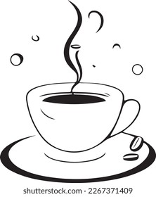 Minimalist Black and White Cup of Tea or Coffee with Steam Vector Illustration. This vector art depicts a black and white cup of tea or coffee with steam rising from it.
