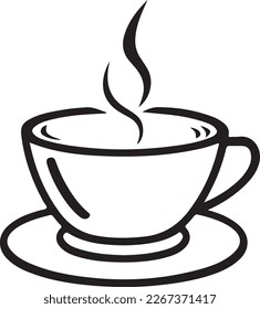 Minimalist Black and White Cup of Tea or Coffee with Steam Vector Illustration. This vector art depicts a black and white cup of tea or coffee with steam rising from it.