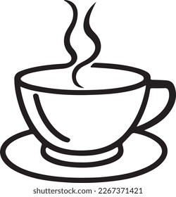 Minimalist Black and White Cup of Tea or Coffee with Steam Vector Illustration. This vector art depicts a black and white cup of tea or coffee with steam rising from it.