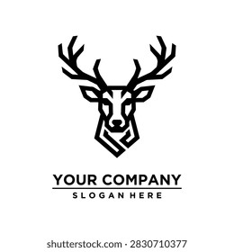 Minimalist black and white deer head logo design vector illustration