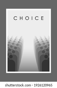 Minimalist black and white design for the cover of a social engineering conference and other events, vector illustration. The problem of choice.