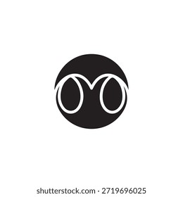 Um design minimalista em preto e branco com dois olhos de coruja estilizados dentro de uma forma circular. O design é simples, mas impressionante, com um fundo transparente.