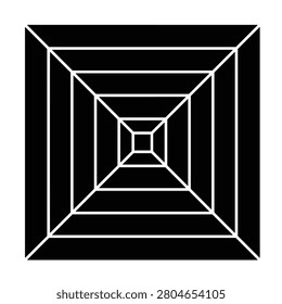 Minimalist black and white design featuring nested concentric squares that create a deep receding perspective optical illusion illustration
