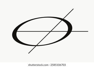 Minimalist black and white design with intersecting lines and an oval shape. Simple lines and oval create a modern, abstract composition. Clean, geometric design. Vector isolated on white.