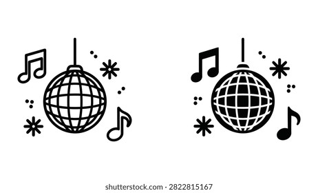 Minimalist black and white disco ball icons for party, music event, and nightlife design projects.