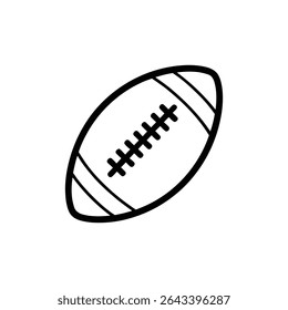 A minimalist black and white drawing of an American football, featuring clear outlines and distinctive stitch markings. It presents a simple, iconic sports symbol.