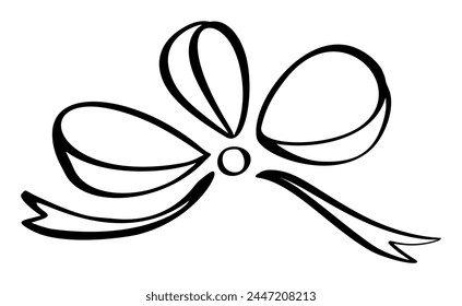 minimalist black and white drawing of bow and ribbon. line icon element for web site design, logo, app, UI. Vector illustration