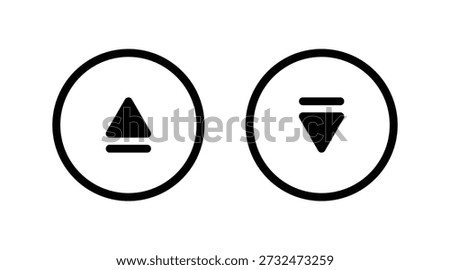 Minimalist black and white eject and minimize user interface icons on a white background