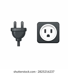 Minimalist black and white electrical plug and outlet icons