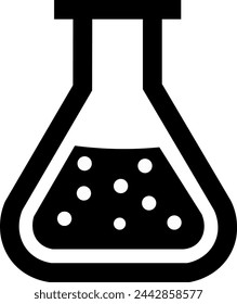 Minimalist black and white Erlenmeyer flask. Chemistry laboratory equipment illustration.