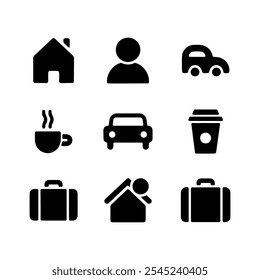 Minimalist Black and White Everyday Life Icons Set Vector.