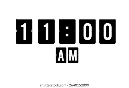 Minimalist black and white flip clock display showing 11:00 AM.