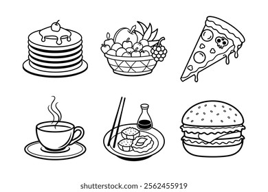 Minimalist Black and White Food and Drink Vector Illustrations