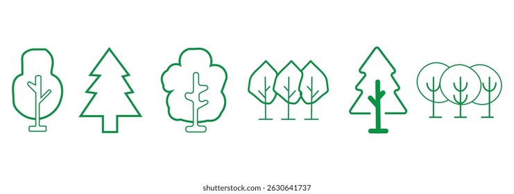 Minimalist Black And White Forest Tree Icons Set On White Background EPS 10