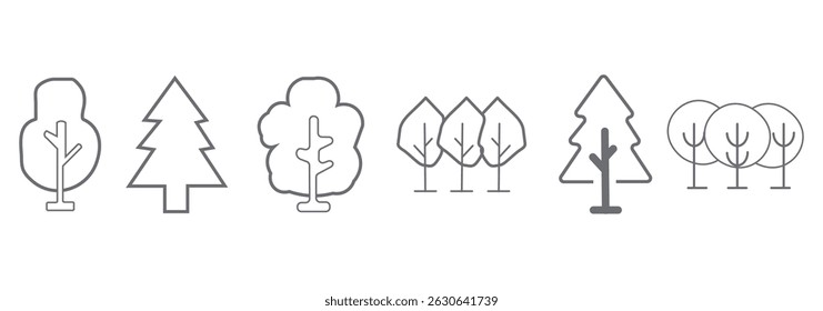 Minimalist Black And White Forest Tree Icons Set On White Background EPS 10