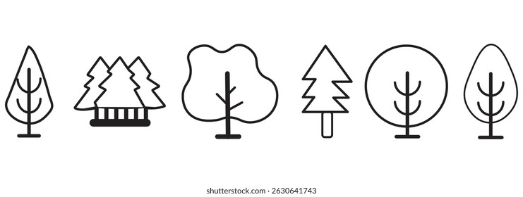 Minimalist Black And White Forest Tree Icons Set On White Background EPS 10