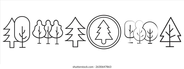 Minimalist Black And White Forest Tree Icons Set of 6 On White Background eps 10