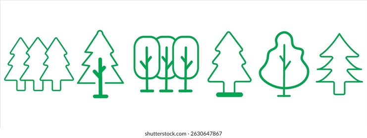Minimalist Black And White Forest Tree Icons Set of 6 On White Background eps 10