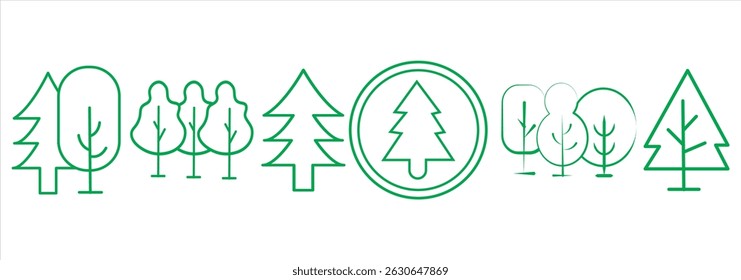 Minimalist Black And White Forest Tree Icons Set of 6 On White Background eps 10