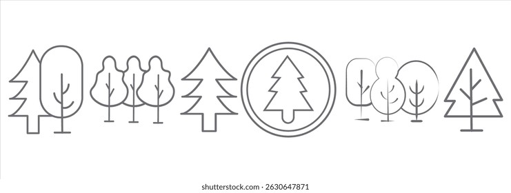 Minimalist Black And White Forest Tree Icons Set of 6 On White Background eps 10