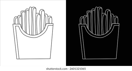 Minimalist Black and White French Fries Illustration on Contrasting Backgrounds