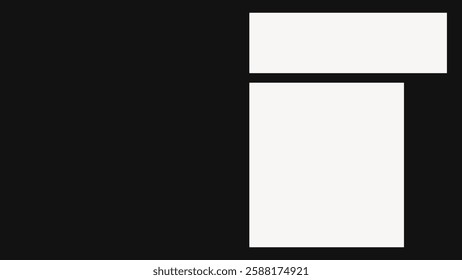 Minimalist black and white geometric design with rectangles. Bold black and white contrast. Simple geometric shapes create a striking minimalist look. Frame vector with copy space.
