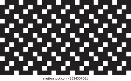 Minimalist black and white geometric pattern featuring diagonal-aligned white squares on a black background. Ideal for modern design projects and textile print